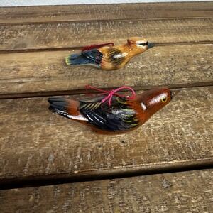 Takahashi Style Wood Hand‎ Painted Bird Ornaments Set Of 2 Christmas